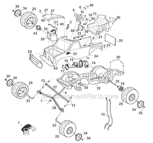 Part Location Diagram of 74110-9519 Power Wheels No.3B Gearbox With Motor